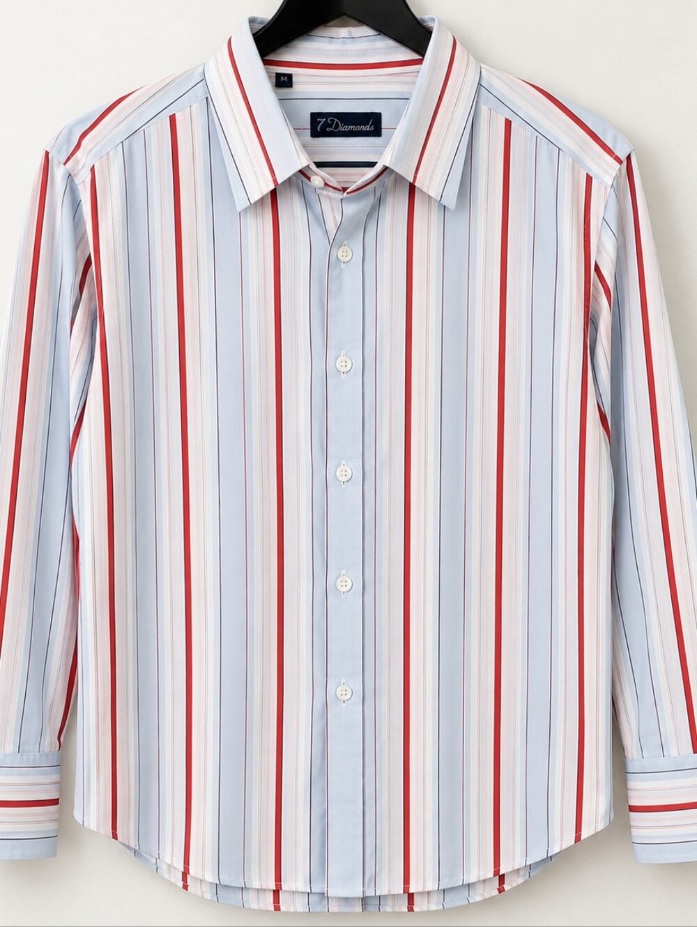 7 Diamonds Men's Medium Striped Button Down Shirt Red White Blue Long Sleeve